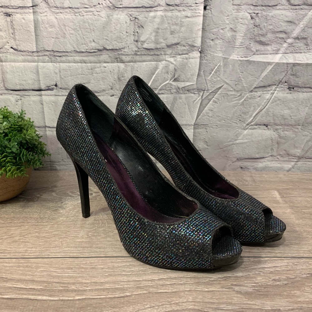 Nine West Black Teal & Purple Sparkle Heels Sz 7.5 Mermaid Colors